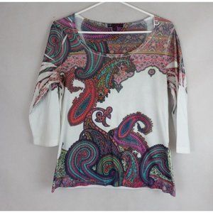 Women's Colorful Beaded Floral Paisley Shirt Size PM